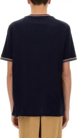 Paul Smith - Cotton T-Shirt With Colorful Striped Accents - Größe L - blau