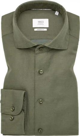 MODERN FIT Linen Shirt in khaki unifarben