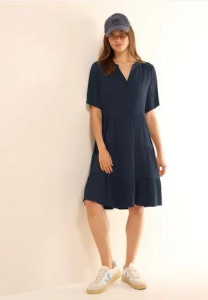 Cecil Damen Strukturkleid mit Volants in Blau, Gr: XS