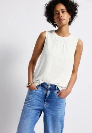 Street One Frauen Jersey-Top mit Raffung in Weiß, Gr: 44