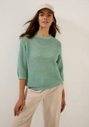 Cecil Damen Pullover im Häkel-Optik in Grün, Gr: XXL