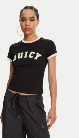 Juicy Couture T-Shirt Collegiate Ringer JCWCT125320 Schwarz Slim Fit