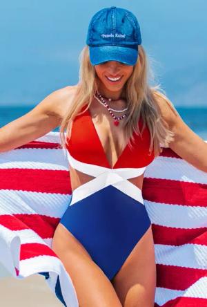 Colorblock Monokini-Badeanzug mit Rückenschließe