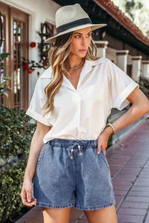 Denim Elastischer Bund Jeansshorts