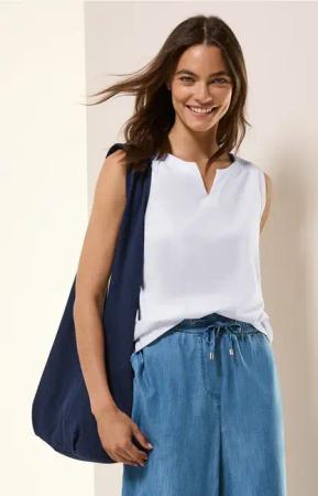 Cecil Damen Top in Unifarbe in Weiß, Gr: L