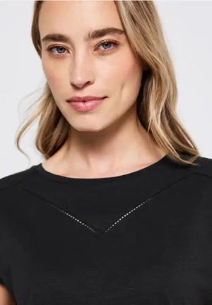 Street One Frauen Shirt mit Deko-Tape in Schwarz, Gr: 40