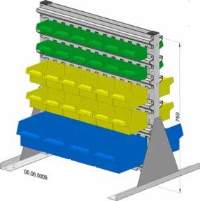 Hünersdorff Standregal zweiseitig 56 Sichtboxen PS pulverbeschichtet lichtgrau, 720x750mm