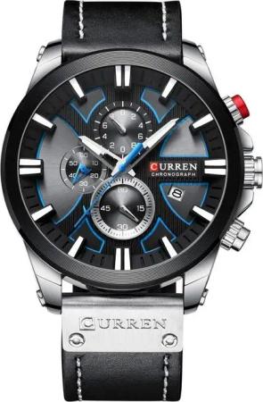 CURREN Das präzise japanische Quarzwerk-Kratzfestes Mineralglas-hoher Härte Watch, Sportliche Quarzuhr mit Lederarmband