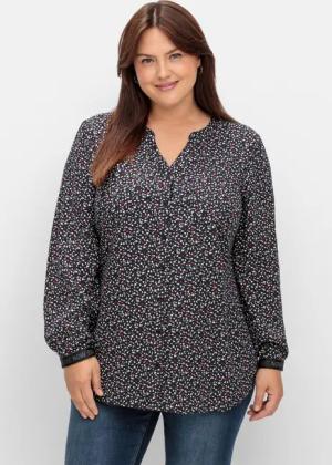Sheego Bluse mit Wordingprint an den Manschetten, schwarz gemustert, Gr.46
