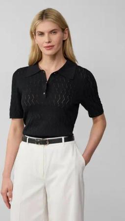s.Oliver BLACK LABEL Strickpullover Kurzärmeliger Feinstrick-Pullover mit Polokragen