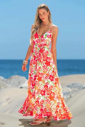 Ärmelloses Maxi-Wickelkleid mit Taillengürtel