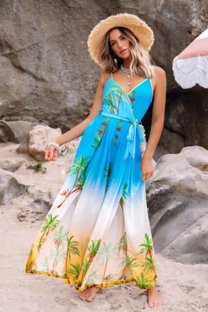 Tropischer Wickel-Jumpsuit mit Taillengürtel