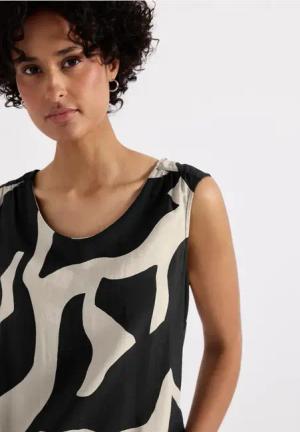 Street One Frauen Strukturmix Top mit Print in Grau, Gr: 40