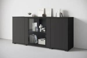INOSIGN Sideboard "Caro, modernes Design mit Glaseinsätzen, Breite 150 cm", (1 St.), Grifflose Fronten mit Push-to-Open, höhenverstellbare Einlegeböden