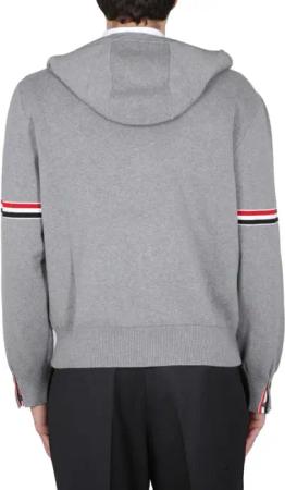 Thom Browne - Zip-Up Hoodie With Drawstring And Contrasting Stri - Größe 4 - grau