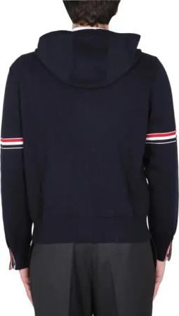 Thom Browne - Zip-Up Hoodie With Drawstring And Contrast Stripes - Größe 4 - blau