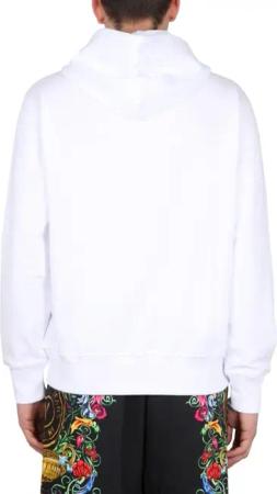 Versace Jeans Couture - Drawstring Hooded Sweatshirt With Floral Logo Prin - Größe L - weiß