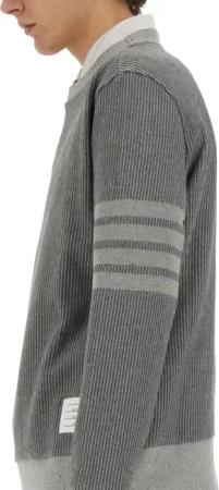 Thom Browne - Ribbed Grey Sweater With Striped Sleeves - Größe 4 - grau
