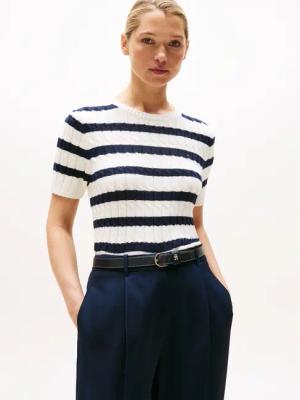 Tommy Hilfiger Strickpullover "CO CABLE MID GG S/S C-NK SWT", mit Zopfmuster