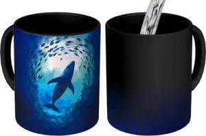 MuchoWow Tasse Wal - Fisch - Dunkelblau, Keramik, Farbwechsel, Kaffee Tassen, Teetasse, Zaubertasse, Geschenk