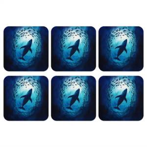MuchoWow Glasuntersetzer Wal - Fisch - Dunkelblau, Zubehör für Gläser, 6-tlg., Tassenuntersetzer Kork, Quadrat, Untersetzer Set Gläser, 10x10 cm