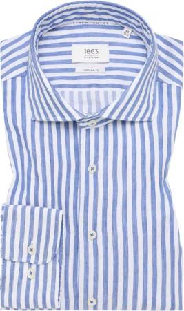MODERN FIT Linen Shirt in dunkelblau gestreift