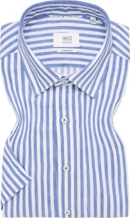 MODERN FIT Linen Shirt in dunkelblau gestreift