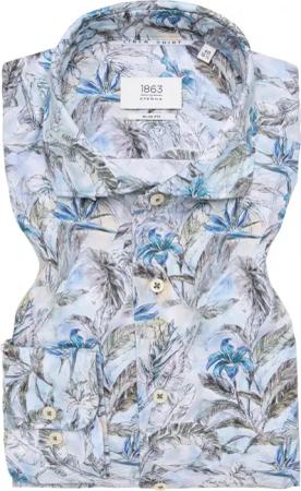 SLIM FIT Linen Shirt in blau bedruckt
