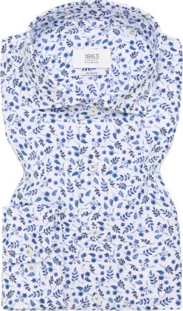 SLIM FIT Linen Shirt in blau bedruckt
