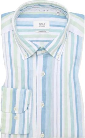 MODERN FIT Linen Shirt in grün gestreift