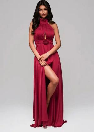 OMBRE Abendkleid Elegantes Abendkleid mit Beinschlitz und Rosendetail Femininer Cut-out am Dekolleté