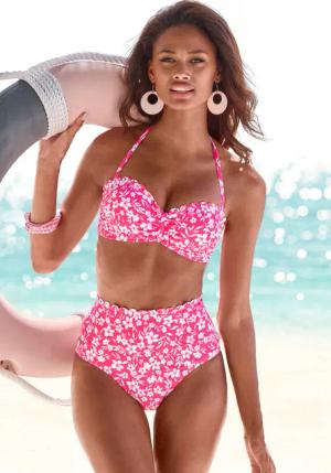VIVANCE Bikini-Hose Damen neonpink-weiß Gr.42
