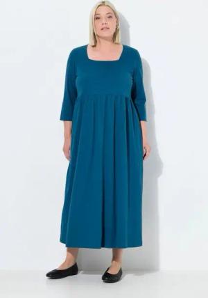 Ulla Popken Maxikleid Jerseykleid A-Linie Carré-Ausschnitt 3/4-Arm