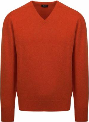 William Lockie V-Auschnitt Pullover Lammwolle Ember Orange - Größe L