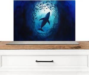 MuchoWow Küchenrückwand Wal - Fisch - Dunkelblau, (1-tlg), Spritzschutz Küche, Küchendeko, 60x40 cm