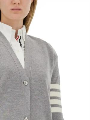 Thom Browne - Virgn Wool Cardigan Dress With Sporty Stripe Detai - Größe 42 - grau