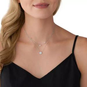 Michael Kors Halskette - Sterling Silver Double Layered Pavé Disk Necklace - Gr. unisize - in Silber - für Damen