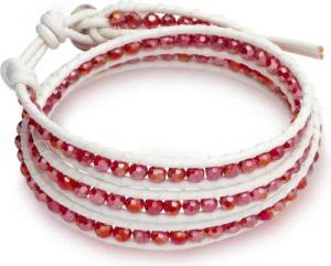 Unique Lederarmband Weißes Unique Lederarmband mit roten Zirkonia LB0205