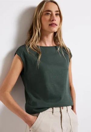 Street One Frauen Shirt mit U-Boot-Ausschnitt in Grün, Gr: 40