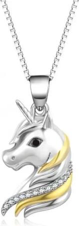 Schmuck-Elfe Kette mit Anhänger Unicorn, 925 Silber teilvergoldet
