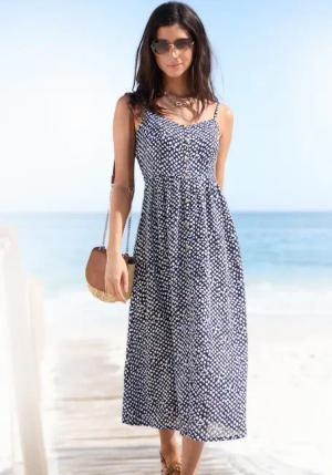 LASCANA Sommerkleid, aus Leinenmix, Midikleid mit Zierknopfleiste, Strandkleid