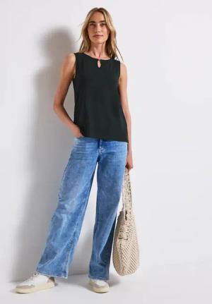 Street One Frauen Jersey-Top mit Cut-Out in Grün, Gr: 34