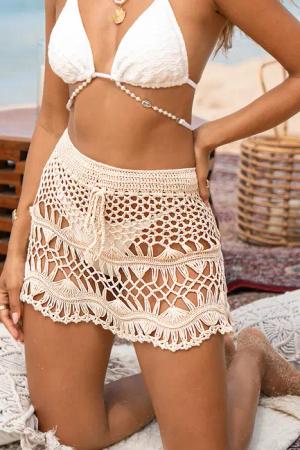 Beiger Strick-Strand-Sarong mit Kordelzug