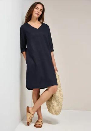Cecil Damen V-Neck Leinenkleid in Blau, Gr: M