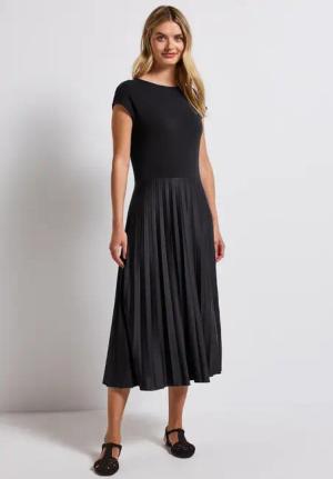 Street One Frauen Kleid mit Plissée-Rock in Schwarz, Gr: 36