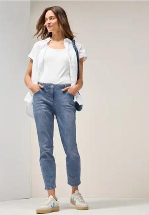 Cecil Damen Gestreifte Casual Fit Jeans in Blau, Gr: 26