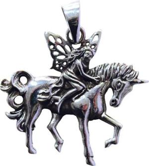 Saraswati Kettenanhänger Anhänger "Einhorn mit Elfe" Silber 925 6,3g
