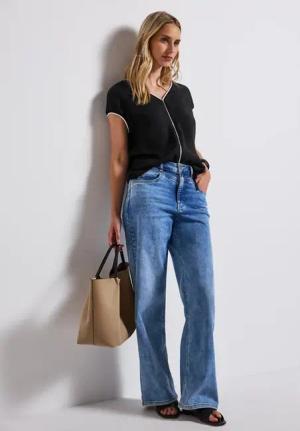 Street One Frauen Shirt mit Tunnelzug in Schwarz, Gr: 44