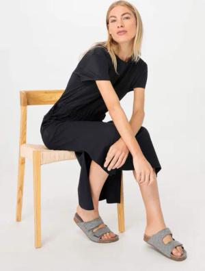 hessnatur Damen Jersey Kleid Midi Regular aus Bio-Baumwolle - schwarz - Größe 38