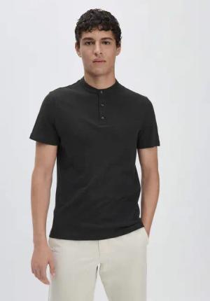 hessnatur Herren Henley Shirt Regular aus Leinen und Bio-Baumwolle - schwarz - Größe 52